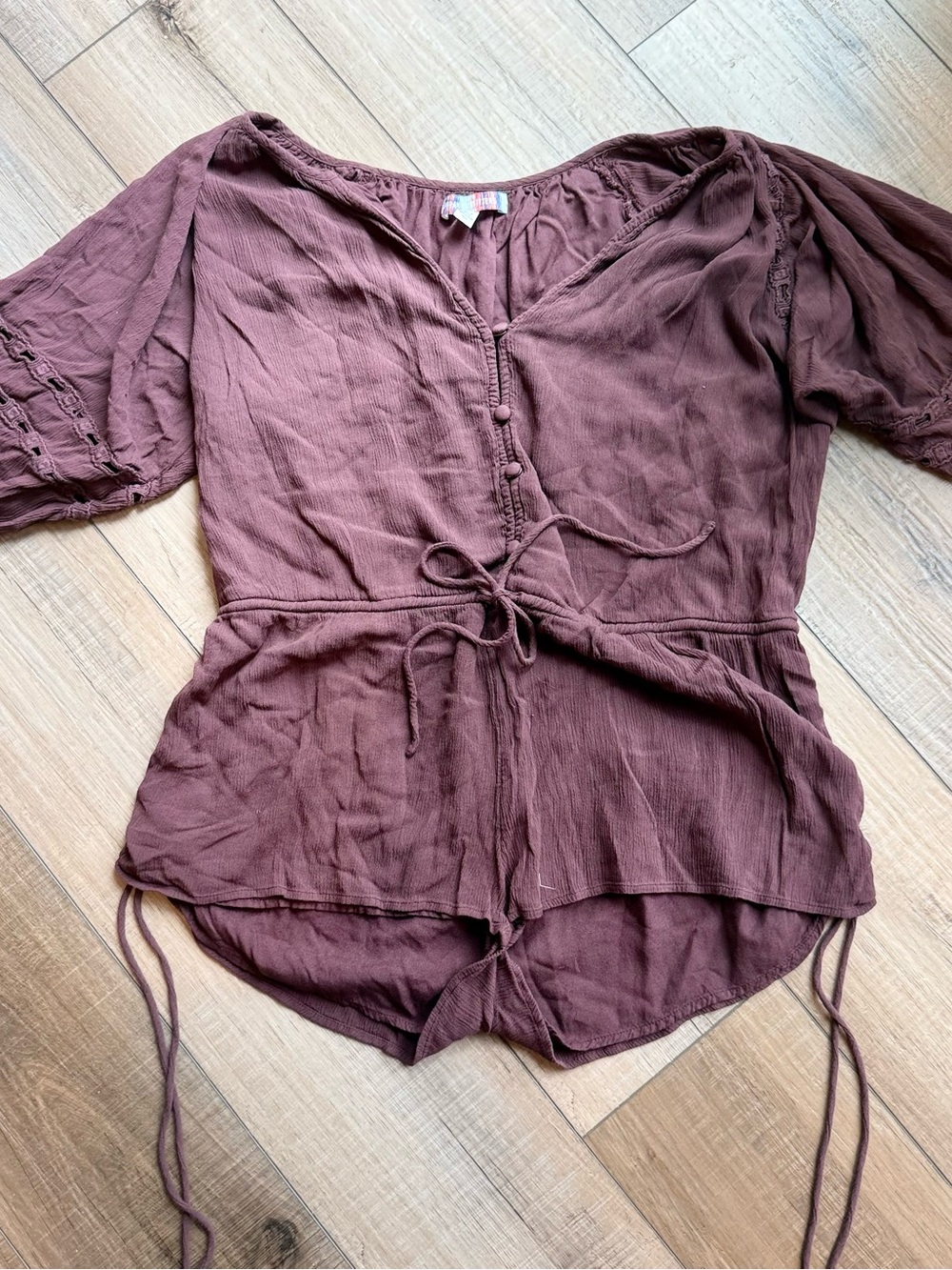 Urban Outfitters Mauve-Brown Tie-Waist Peasant Blouse